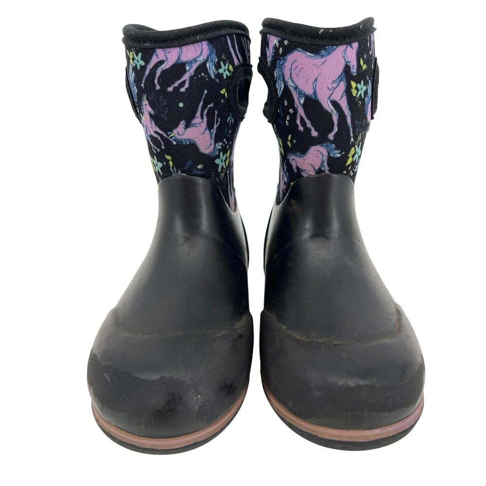 Bogs Classic Unicorn Boots Kids Size 10 Black Multi Good Waterproof Insulated